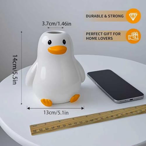 Mougigi Unique Duck Vase - Cute White Ceramic Handcrafted Piece with Round Modern Design, Funky Aesthetic Table Decor for Flowers/Accessories, Cool Animal Goose-Themed Art Vase Great for Decor Gifts