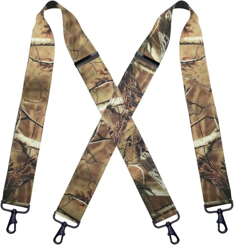 KRICJYH 2 Inch Camo Suspenders for Men Heavy Duty Clips Hunting Camoflauge Elastic Braces (F/Camo/Black Clips One Size)