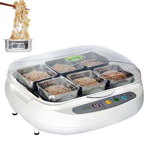 AiODiO Fermentador automático de natto, máquina eléctrica para Hacer natto y Yogur, 6 recipientes de Acero Inoxidable, Temperatura Ajustable y Panel de Control Inteligente, para Yogur y tempeh.
