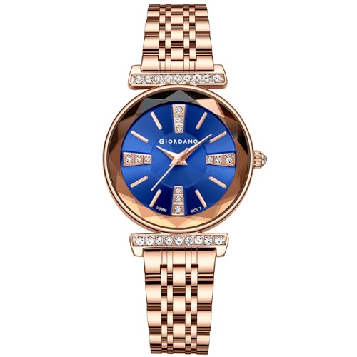 Image of Giordano Stylish Diamond Studded Analog Wrist Watch for Women with Elegant Diamond Cut Glass and Glass Coated Stainless Steel Strap - GZ-60084