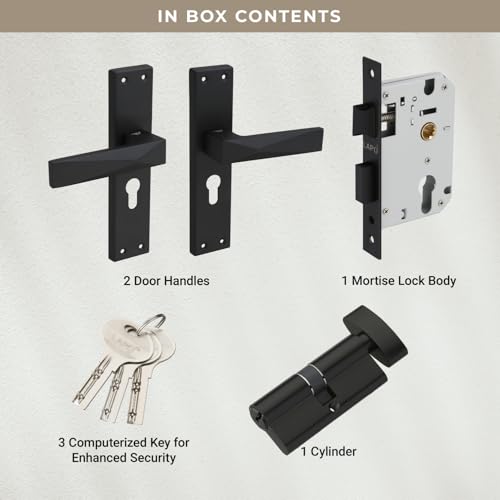 Image of LAPO Mortise Door Lock for Home Main Door & Bedroom with Handle | Heavy-Duty 60mm Cylinder | 45x45mm Body | 3 Brass Keys | Left-Right Fit 30-50mm Door Home Office Hotel | Black Finish | CY-131