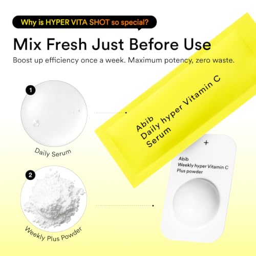 Image of Abib Hyper Vita Shot 28 Days Program (Serum & Powder) 1.42fl.oz.,0.03oz (42ml+0.8g) | 10% Vitamin C Serum Individual Daily Pouches with Weekly Booster Powder, Ascorbic Acid, Korean Skin Care