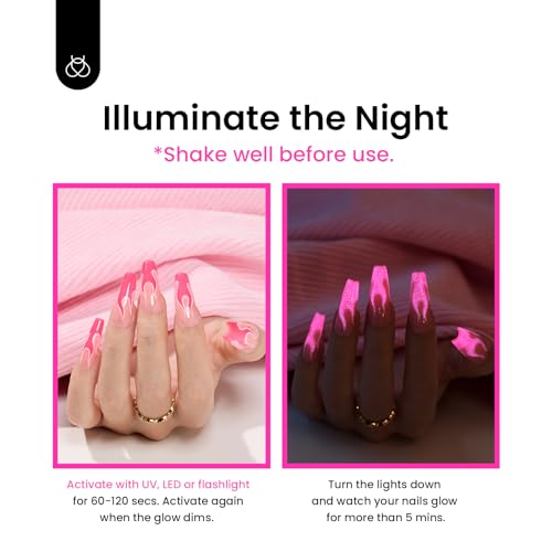 Image of Beetles Hot Pink Gel Nail Polish - Luminous Pink Gel Polish 15ml Glow in the Dark Pink Summer Soak Off Uv LED Nail Lamp Nail Art Manicure Salon DIY Home Gift for Women Girls