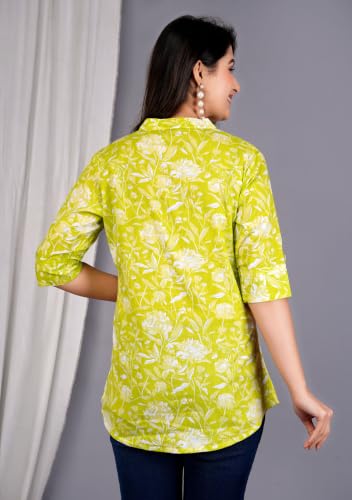 Image of Women's Rayon Floral Printed Short Kurti | Regular Fit | Mandarin Collar | Casual Wear for Office, College