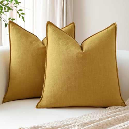 Sungeek Set of 2 Soft Linen Decorative Cushion Covers 40cm x 40cm Solid Farmhouse Throw Pillow Covers Boho Accent Cushion Cases for Sofa Couch Chair Bedroom Home Decor Pillowcases