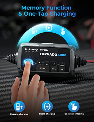 Battery Charger Automotive Trickle Charger Battery Maintainer, Topdon T4000 4A/1A For 6V/12V Lead-Acid/Lithium Ion Batteries Auto Smart Battery Desulfator With Temperature Compensation Agm Deep Cycle #TOP6