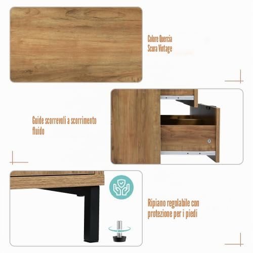 SogesHome Cassettiera con 6 cassetti, 120 x 40 x 76 cm, in rovere scuro