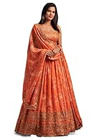 Zeel Clothing Women's Organza Floral White Semi-Stitched Lehenga Choli (7612-Orange-Wedding-Floral-Lehenga-New, Orange)