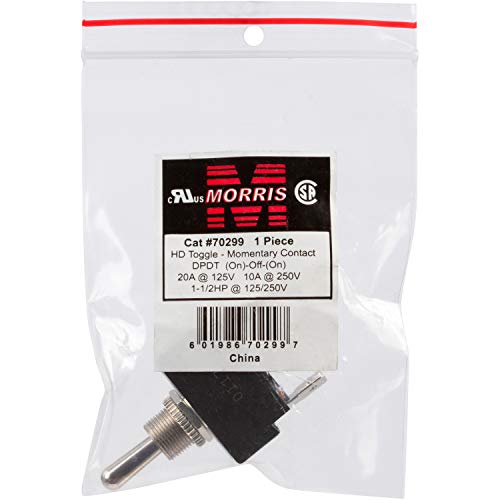 Morris Products Momentary Contact Toggle Switch – Heavy Duty, Dpdt (On)-Off-(On) 6 Quick Connect Spade Terminals – 100,000 Mechanical Life Cycles – Curus Listed – 1.30” X .76” X .86” #TOP4