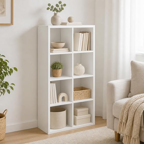 Furevol 8-Cube Cubicle Bookshelf, Cube Bookcase with Open Back, Reversible