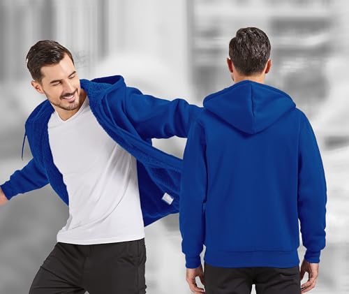 Image of V VALANCH Men Hoodies Zip Up Sherpa Lined Sweatshirts Heavyweight Thick Warm Fleece Winter Jacket