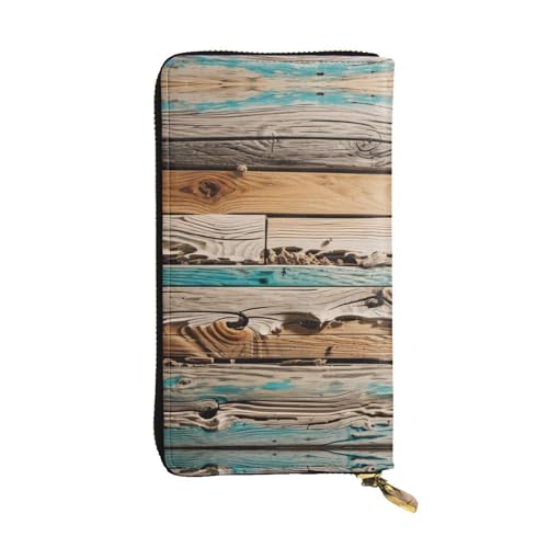 Women's Long Cash Wallet, PU Leather Elegant Clutch Change Purses with Zipper, Travel, Gifts (Beach Wood Picture Print)