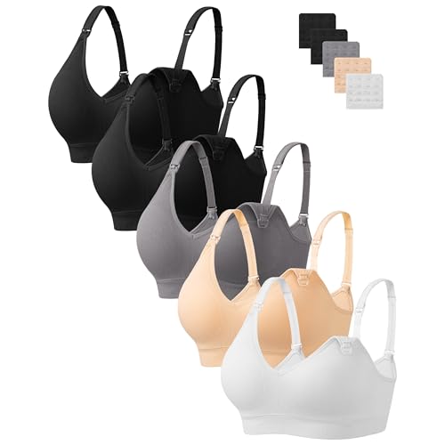 Image of HBselect Nursing Bras for Breastfeeding Women Maternity Bras Seamless Wireless Pregnancy Sleep Bra with Bra Extenders