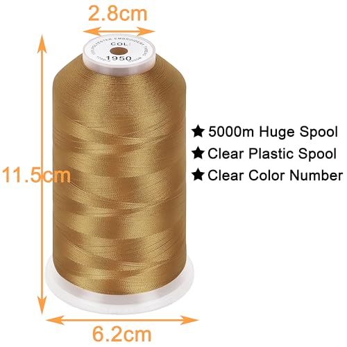 Image of New brothread - Single Huge Spool 5000M Each Polyester Embroidery Machine Thread 40WT for Commercial and Domestic Machines - Christmas Gold