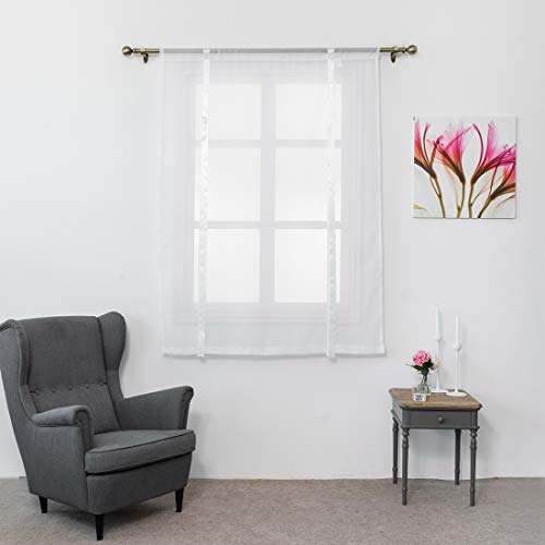 Jaijy Solid Sheer Voile Tulle Backdrop Farmhouse Curtains Kitchen Rod Pocket Curtain Tie Up Adjustable Balloon Window Treatmet Roman Shades Tiebacks For Cafe Gauze Drape, 55"X55", White Cord #TOP1