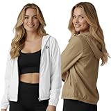 Kit 2 Jaqueta Corta Vento Feminina Repelente a Agua Leve Fitnes Cross Fit Sem Forro (BR, Alfa, G, Regular, Regular, Branco/Caqui)