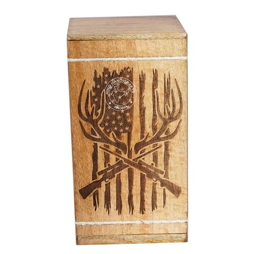 Image of Handcrafted Floral Engraved Wooden Urns for Human Ashes Adult Large - Cremation Urn for Ashes - Burial Urn for Columbarium - Funeral Urn Box (Buck Cross Sniper, 250 LB - Hardwood)