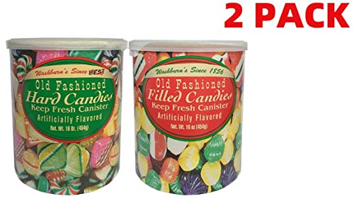 Washburn Old Fashioned Hard Candies and Filled Candies 16 Oz. Each (2 Canister Bundle) (16 Oz. pack of 2)