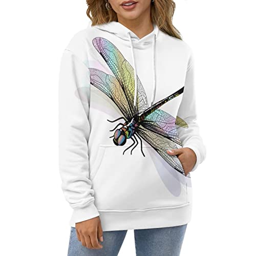 Sweatshirt imprimé 3D libellule multicolore pull doux à manches longues XL