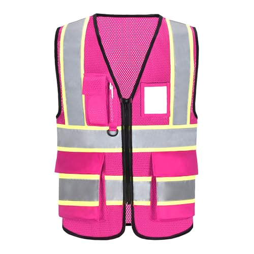 A-SAFETY Mesh Reflective Safety Vest 7 Pockets Pink M