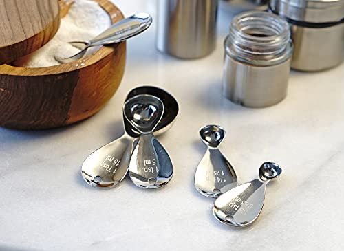 Rsvp International Endurance Kitchen Collection Measuring Spoons, Dishwasher Safe, Teardrop, 5 Piece, Stainless Steel #TOP2