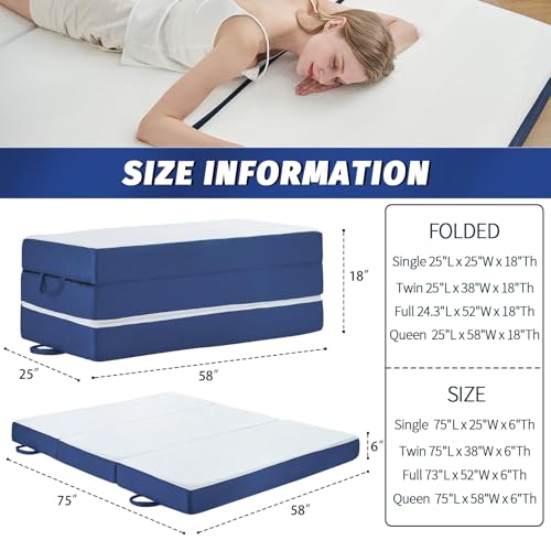 Image of Foldable Mattress Queen Size, 6 inch Trifold Mattress Futon Murphy Bed,White