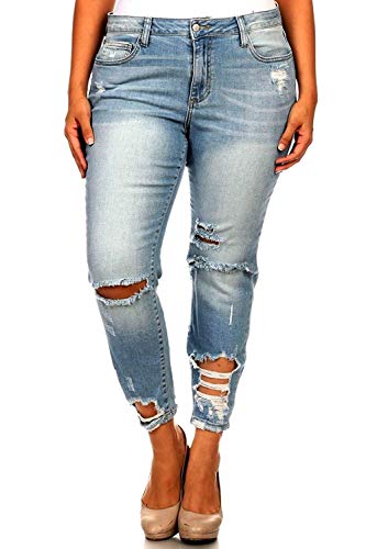 Jack David/L,Square Womens Plus Size Stretch Distressed Ripped Blue Skinny Denim Jeans (22, Jack David Blue Jeans WV74422P)4