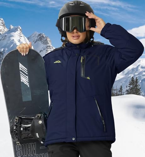 KEFITEVD Warm Übergangsjacke für Damen Winter Dicke Polyester Stehkragen Winterjacke mit Hook Loop Bündchen Thermojacke für Winterradfahren Allwetterjacke Dunkelblau L