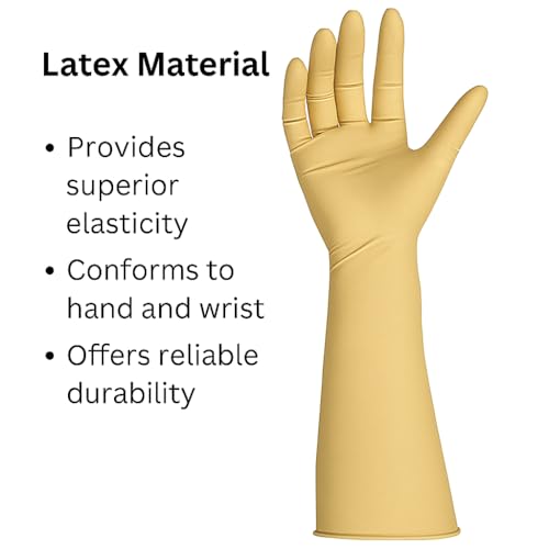 Image of 16 Inch Gloves - Long Cuff, Durable, Chemical-Resistant Safety Gloves for Industrial, Lab, Cleaning, Dishwashing, Home & Janitorial Use - Comfortable Fit (Latex, 1 Pair)