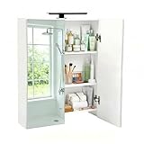 Songvas Spiegelschrank Bad mit Beleuchtung, Badezimmerschrank 60 cm breit, Wandschrank, mit höhenverstellbaren Einlegeböden, für Badezimmer und WC, MDF, 60 x 16,5 x 70 cm, Weiß