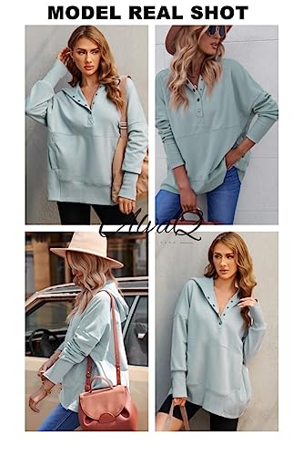 Alvaq Womens Button Up V Neck Hoodies Casual Long Sleeve Sweatshirts Loose Ribbed Pullover Tops With Pockets Gray Medium #TOP3