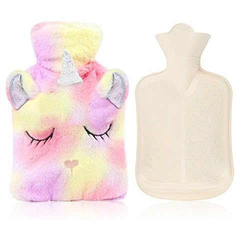 Hot Water Bottle with Cover,Removeable & Washable Soft Unicorn Bottle Cover,Natural Rubber 1 L (Red and Yellow) Cover