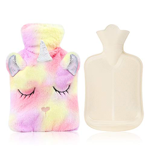 Botella de agua caliente con tapa, extraíble y lavable, funda de botella de unicornio suave, goma natural, 1 l (rojo)