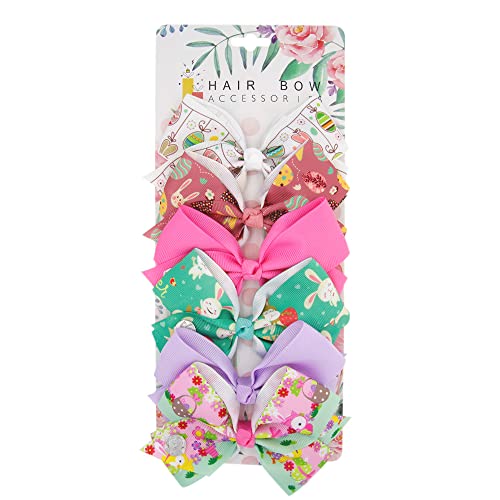 6 Pieces Easter Hair Clips 4.5 Inch Easter Bows Clips Grosgrain Hair Barrettes Bunny Rabbit Egg And Chick Hairpin Alligator Clips Bowknot Hair Accessories Hair Decoration For Girls Toddlers Kids Women Easter Party #TOP12