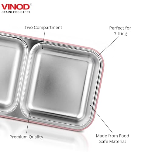 Image of Vinod GO-Tiffin Stainless Steel 2 Compartment Insulated Lunch Box | Pink | Leaf-Proof, Vacuum Sealed & Air Tight | Tiffin Box for Office, Kids & Adults | Freezer Safe | with Safety Lock