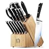 KnifeSaga Knife Set 15 Pcs Kitchen Knife Block Set, Enduring Razor-Sharp High Carbon Stainless Steel Knife Set with Block and Sharpener, Premium Knives Set for Kitchen, Natural Bamboo Valentine's Gift