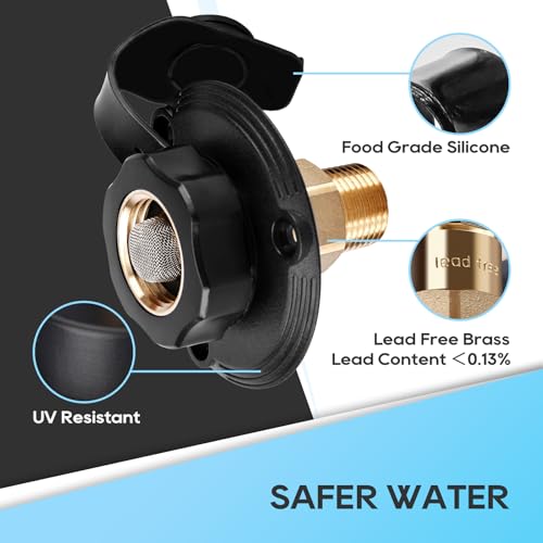 Image of RVGUARD RV City Water Inlet, 3 /4 inch NH Female to 1 /2 inch NPT Male City Water Fill Inlet Flange Brass with Check Valve for RV, Camper, Trailer, Marine (Black S) (Pack of 2)