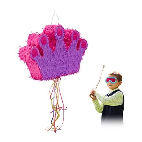 Relaxdays Piñata Infantil XXL Corona, Papel, Rosa-Lila Cover
