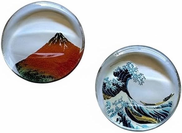 Japanese Glass Chopstick Rest Set (4 Pieces) – Traditional Art Design Table Decor, Round Glass Chopstick Holders or Mini Decorative Ornaments, Made in Japan, Mt. Fuji
