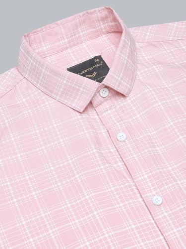 Image of Majestic Man Comfort Slim Fit Spread Collar Small Checked Cotton Casual Shirt
