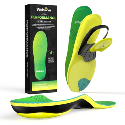 Lightweight Running Sport Insoles for Men Women - Welnove Shock Absorption and Cushioning Shoe Insert for Active Lifestyle - Planter Facetious Support Inserts,Heel Spur Relief - S
