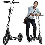 Scooters for Kids 8-12, Teens & Adults - Foldable Commuter Scooter with Bell, Hand Brake & Adjustable Height, 220 LB Weight Capacity, Perfect for School, Campus, Park Rides