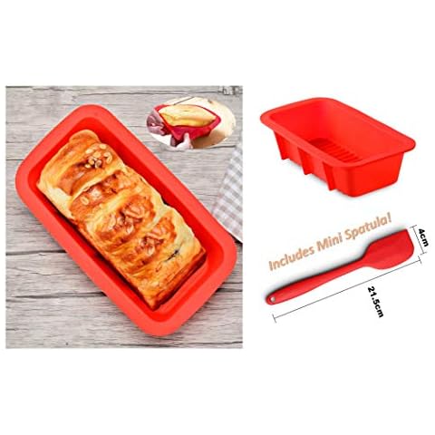 Silicone Loaf Tin & Mini Spatula, 9"x 4" x 2.5" Silicone Non Stick Baking Tray Cake Bakeware Home Baking Moulds Tins for Ice, Cakes, Bread, Pie, Pancakes, Pizza Rectangle Christmas Baking Cover