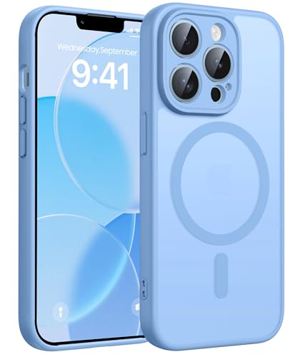 Image of FNTCASE for iPhone 13 Pro Max Case: [Compatible with Magsafe] Translucent Matte Magnetic Phone Cover - Military Grade Drop Protection Shockproof Protective Cases - Light Blue