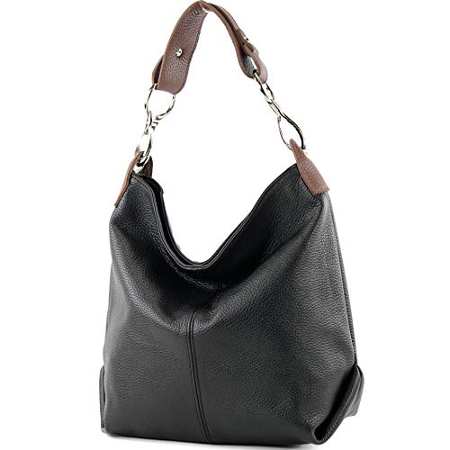 modamoda de T168 Damen Leder Schultertasche Henkeltasche Medium handmade in Italy, Farbe:Schwarz/Braun