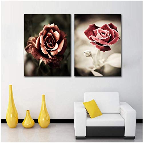 Peintures de fleurs sur le mur pour la chambre déco rétro chic