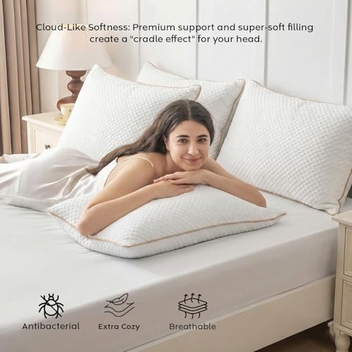 Image of AYKA Super Soft Microfiber Bed Pillow | Virgin Fiber Filled Plush Pillow | Adequate Firmness & Neck Support | Hypoallergenic, Washable | Ideal for Side, Back & Stomach Sleepers | White | Pack of 2