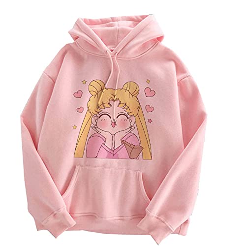Anime Sailor Moon Sudadera con Capucha Mujer Hoodie Manga Larga Casual Impreso Top Rosa Kawaii Ropa...