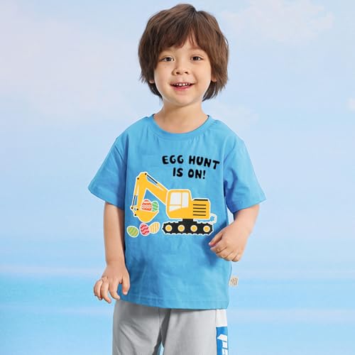 Image of Toddler Boys Easter Shirt Short Sleeve Kids Digger Eggs Hunt T-Shirt Cotton Dinosaur Bunny Outfits Tee Top 2-7 Years