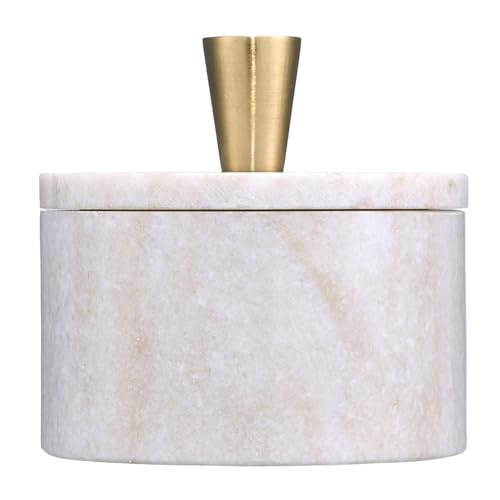 Queenza Marble Salt Cellar with Lid and Brass Knob (Brown)